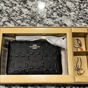 Coach Black Embossed Leather Wristlet Clutch